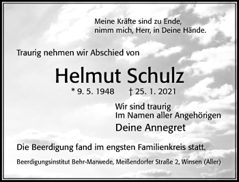 Traueranzeige von Helmut Schulz von Cellesche Zeitung