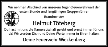 Traueranzeige von Helmut Töteberg von Cellesche Zeitung