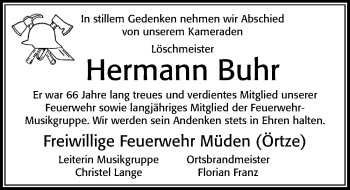 Traueranzeige von Hermann Buhr von Cellesche Zeitung