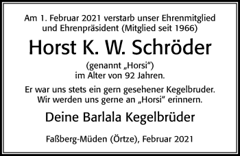 Traueranzeige von Horst K. W. Schröder von Cellesche Zeitung