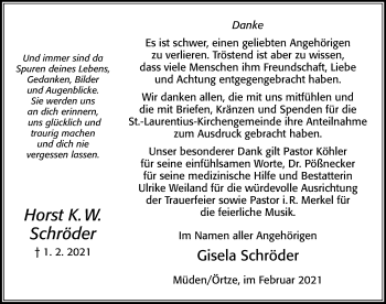 Traueranzeige von Horst K.W. Schröder von Cellesche Zeitung