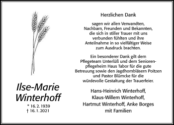 Traueranzeige von Ilse-Marie Winterhoff von Cellesche Zeitung