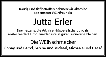 Traueranzeige von Jutta Erler von Cellesche Zeitung