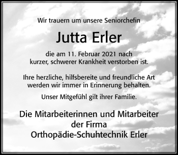 Traueranzeige von Jutta Erler von Cellesche Zeitung