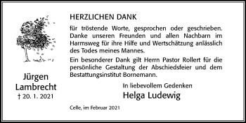 Traueranzeige von Jürgen Lambrecht von Cellesche Zeitung