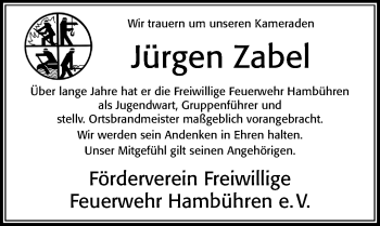 Traueranzeige von Jürgen Zabel von Cellesche Zeitung