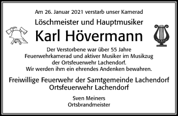 Traueranzeige von Karl Hövermann von Cellesche Zeitung