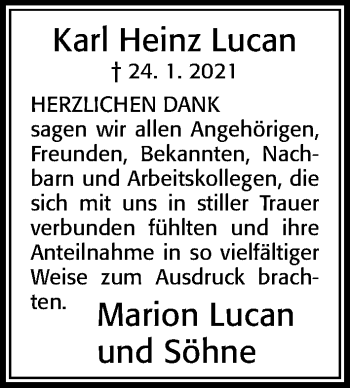 Traueranzeige von Karl Heinz Lucan von Cellesche Zeitung