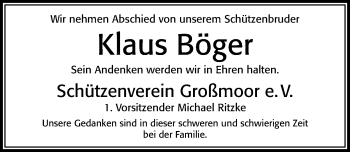 Traueranzeige von Klaus Böger von Cellesche Zeitung
