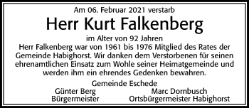Traueranzeige von Kurt Falkenberg von Cellesche Zeitung