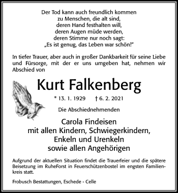 Traueranzeige von Kurt Falkenberg von Cellesche Zeitung