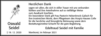 Traueranzeige von Oswald Seidel von Cellesche Zeitung