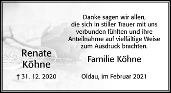 Traueranzeige von Renate Köhne von Cellesche Zeitung