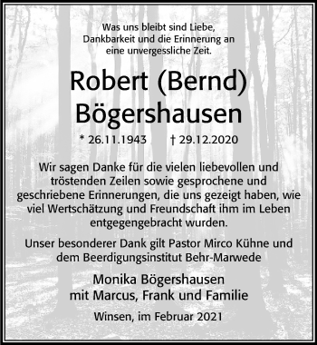 Traueranzeige von Robert Bögershausen von Cellesche Zeitung