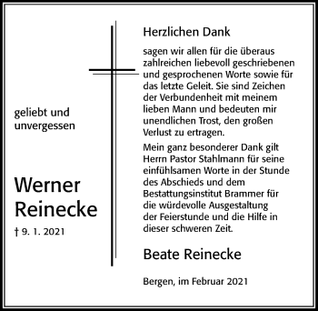 Traueranzeige von Werner Reinecke von Cellesche Zeitung