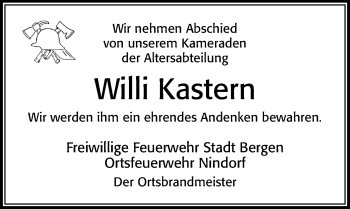 Traueranzeige von Willi Kastern von Cellesche Zeitung
