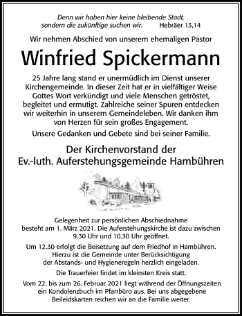 Traueranzeige von Winfried Spickermann von Cellesche Zeitung