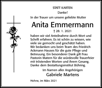 Traueranzeige von Anita Emmermann von Cellesche Zeitung