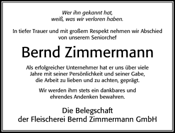 Traueranzeige von Bernd Zimmermann von Cellesche Zeitung