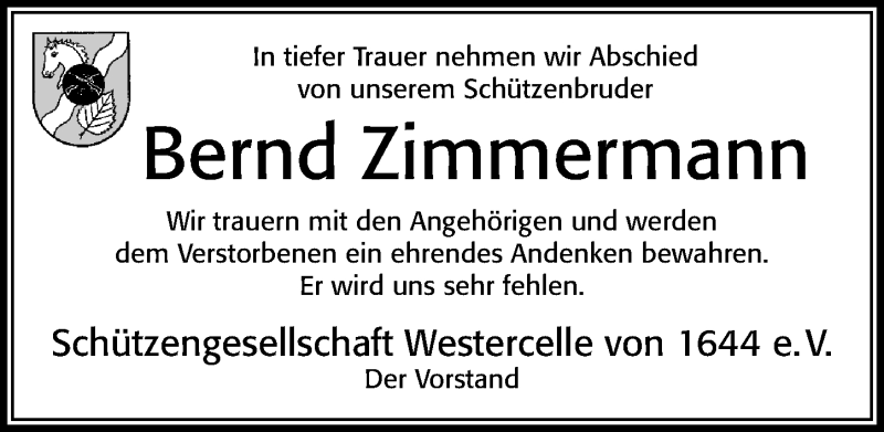  Traueranzeige für Bernd Zimmermann vom 03.03.2021 aus Cellesche Zeitung