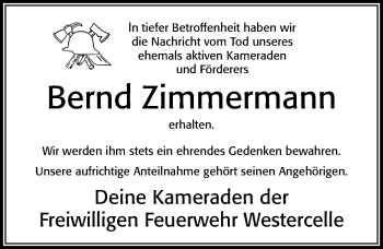 Traueranzeige von Bernd Zimmermann von Cellesche Zeitung