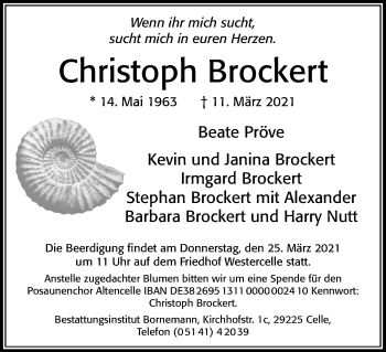 Traueranzeige von Christoph Brockert von Cellesche Zeitung