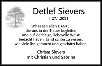 Traueranzeige von Detlef Sievers von Cellesche Zeitung