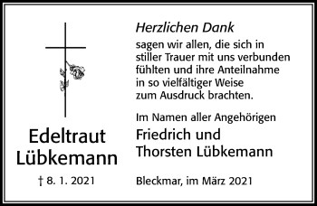 Traueranzeige von Edeltraut Lübkemann von Cellesche Zeitung