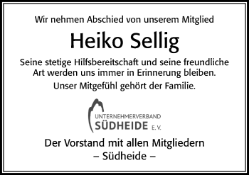 Traueranzeige von Heiko Sellig von Cellesche Zeitung