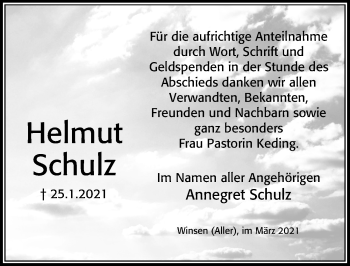 Traueranzeige von Helmut Schulz von Cellesche Zeitung