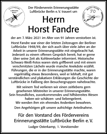 Traueranzeige von Horst Fandre von Cellesche Zeitung
