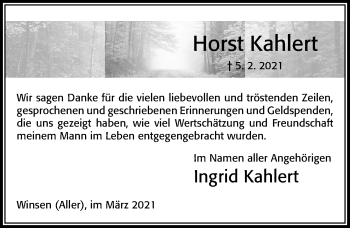 Traueranzeige von Horst Kahlert von Cellesche Zeitung