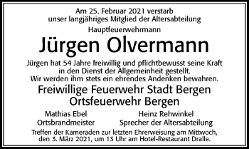 Traueranzeige von Jürgen Olvermann von Cellesche Zeitung