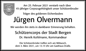 Traueranzeige von Jürgen Olvermann von Cellesche Zeitung