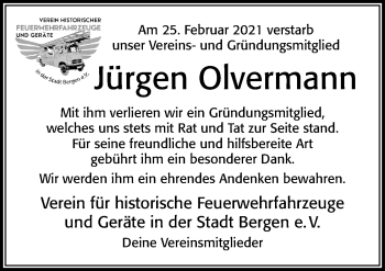 Traueranzeige von Jürgen Olvermann von Cellesche Zeitung