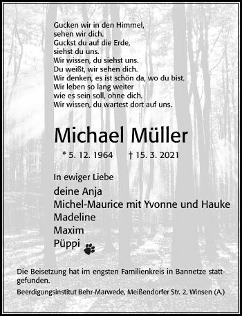 Traueranzeige von Michael Müller von Cellesche Zeitung