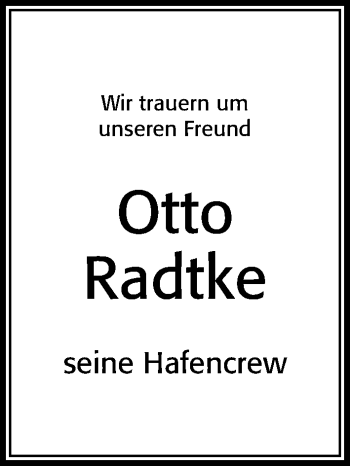 Traueranzeige von Otto Radtke von Cellesche Zeitung