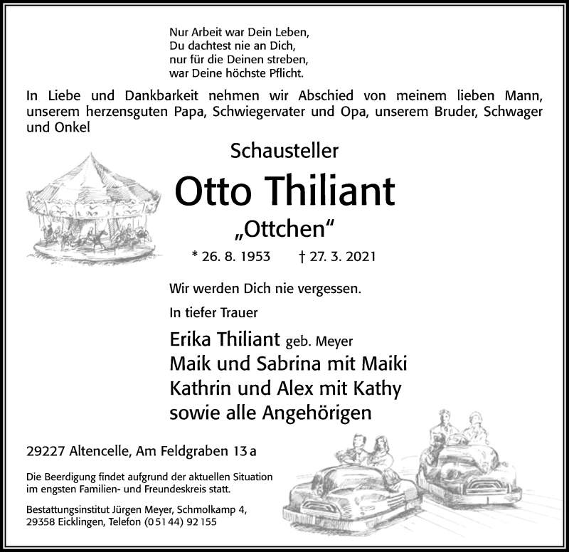  Traueranzeige für Otto Thiliant vom 30.03.2021 aus Cellesche Zeitung