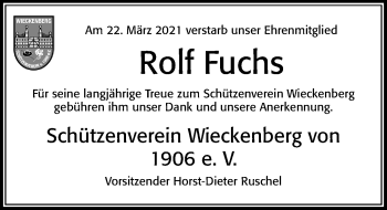 Traueranzeige von Rolf Fuchs von Cellesche Zeitung