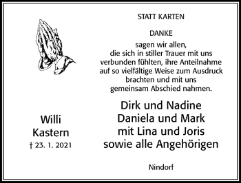 Traueranzeige von Willi Kastern von Cellesche Zeitung