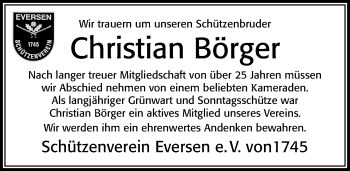 Traueranzeige von Christian Börger von Cellesche Zeitung