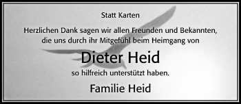 Traueranzeige von Dieter Heid von Cellesche Zeitung