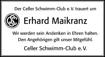 Traueranzeige von Erhard Maikranz von Cellesche Zeitung