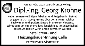 Traueranzeige von Georg Krohne von Cellesche Zeitung