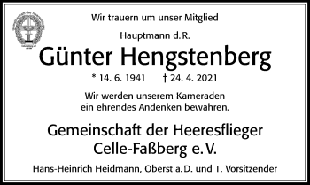 Traueranzeige von Günter Hengstenberg von Cellesche Zeitung