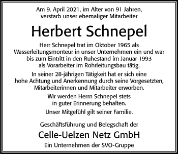 Traueranzeige von Herbert Schnepel von Cellesche Zeitung