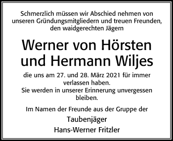 Traueranzeige von Hermann Wiljes von Cellesche Zeitung