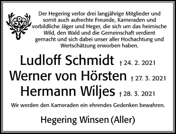 Traueranzeige von Hermann Wiljes von Cellesche Zeitung