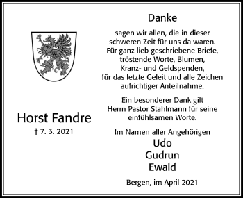 Traueranzeige von Horst Fandre von Cellesche Zeitung