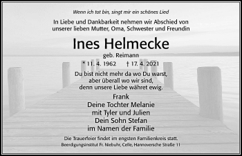 Traueranzeige von Ines Helmecke von Cellesche Zeitung